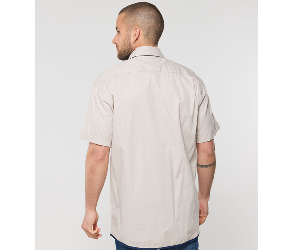 Chemise coton manches courtes - BEIGE / NAVY / L
