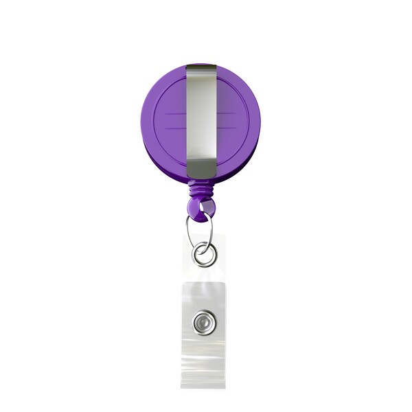 Retractable badge reel in round shape with ⌀2cm logo - Vivid Purple / Belt Clip