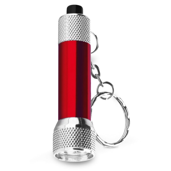 LERGAN. Porta-chaves em alumínio com lanterna de 3 luzes LEDs - Vermelho
