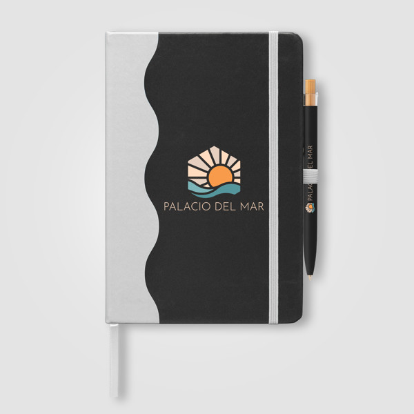 Grete Recycled Wave Pattern Journal Pen Set - A5 - Black / Silkscreen