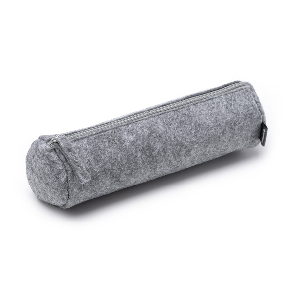 Personalised cylindrical pencil case made of recycled felt with zip closure