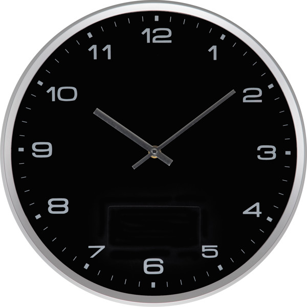 Wall clock with silver frame and click system FRANCISCA - Black