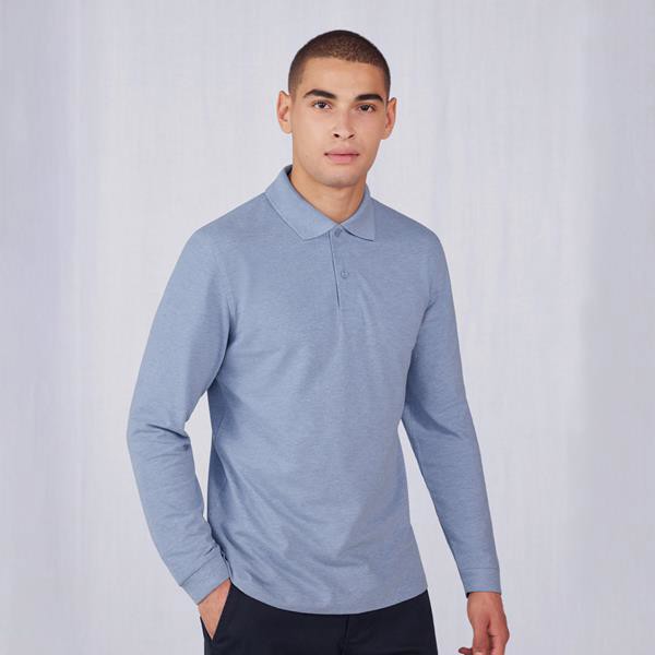 B&C My Polo 210 Lsl - Selected Heathers - 100% Algodão Optimium (Investindo Em Better Cotton) - Heather Grey Fog / S