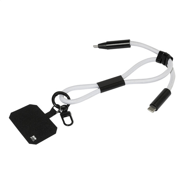 60W RPET kábel s náramkom na mobil CuffCharge - White
