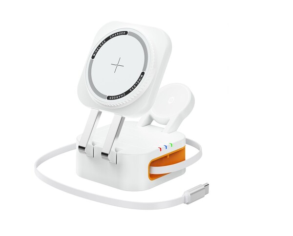 Skladacia bezdrôtová magnetická nabíjačka 3v1 - WHITE