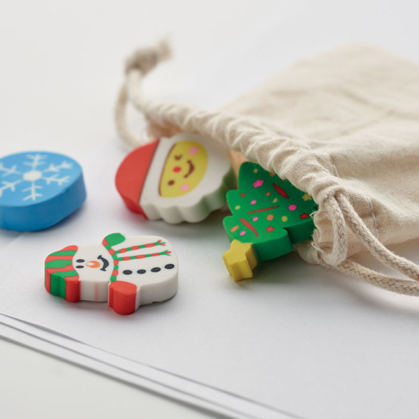 Rubbies Christmas eraser set, cotton pouch, 4 pcs