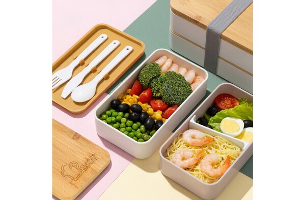 Boîte à lunch Bento R-PP & Bambou - Blanc
