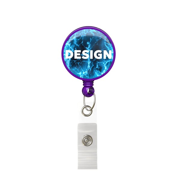 Bobina per badge retrattile di forma rotonda con logo ⌀2,8cm - Colore pieno / Viola vivo / Clip