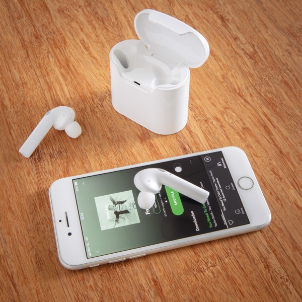 Liberty wireless earbuds in charging case - White