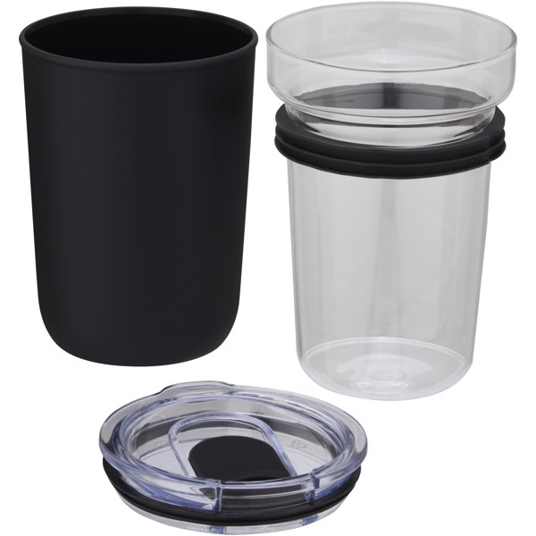 Sklenený pohár 420 ml s vonkajšou stenou z recyklovaného plastu Bello - Jednofarebná čierna