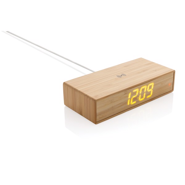Bambusové digitální hodiny s bezdrátovou nabíječkou 5W