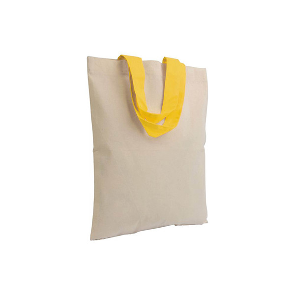 Natural 140 G/M2 Recycled Cotton Mini Shopper Bag With Colorful Handles - Yellow