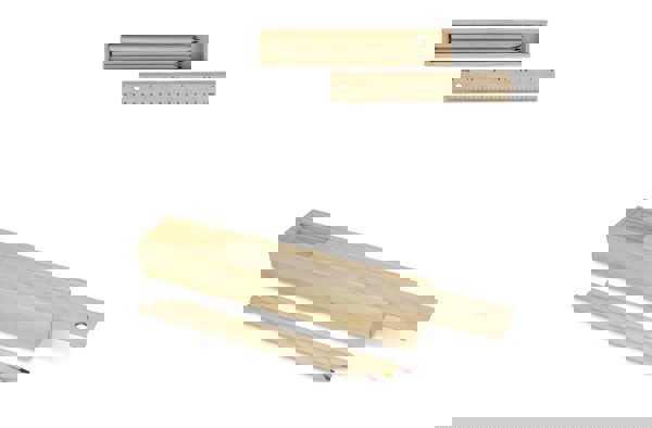 Colouring pencils in wooden sliding box