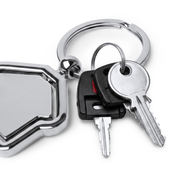 Personalised rotating house-shaped metal keyring