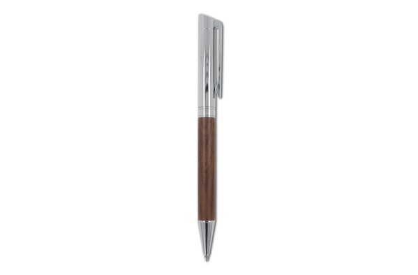 Metal ball pen and rollerball set walnut wood in gift box