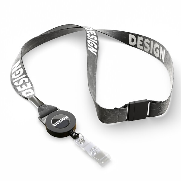 Recycled polyester (rPET) sublimation badge reel lanyard with metal crimp - 20mm width / Safety breakaway