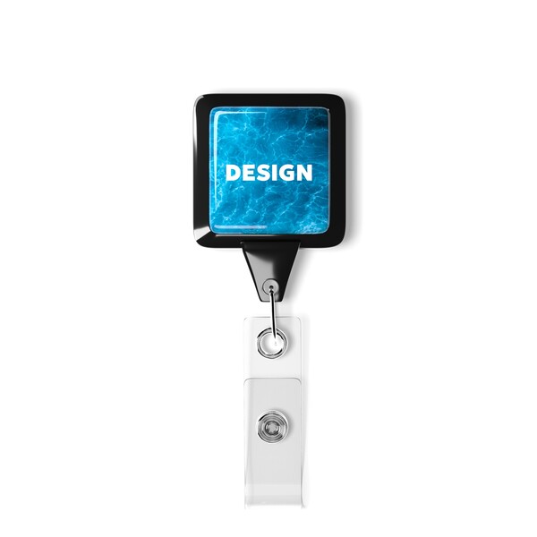 Retractable badge reel in square shape with 2.5cm2 logo - Black