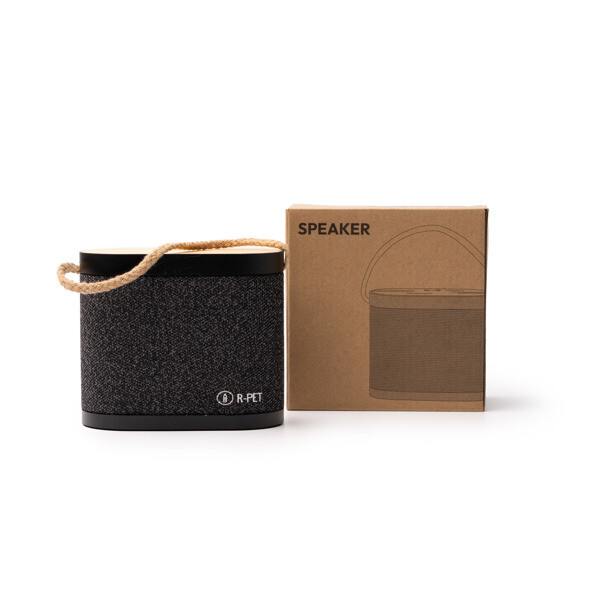 Altavoz inalámbrico personalizado de bambú y RPET con carga inalámbrica 15W