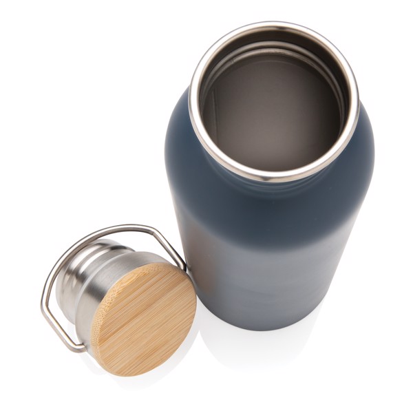 Bouteille en acier inoxydable avec couvercle en bambou - Bleu