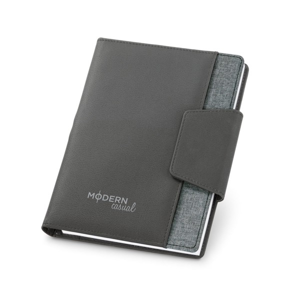 RUSSEL. PU and polyester fabric cover with A5 notebook with plain pages - Grey
