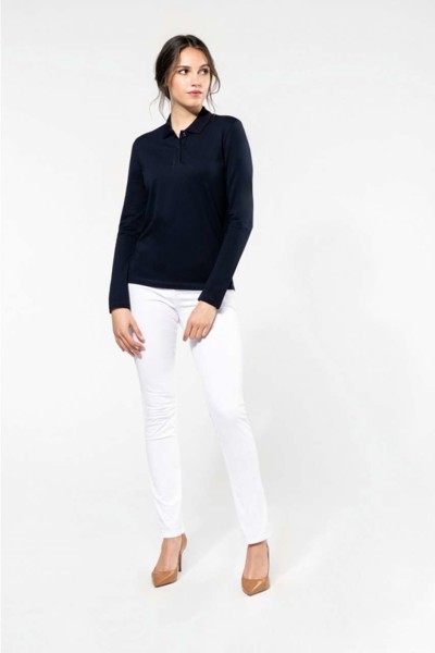 Ladies' Long-Sleeved Supima® Polo Shirt - White / XL