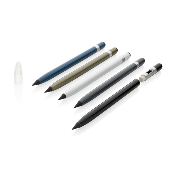 Aluminum inkless pen with eraser - White