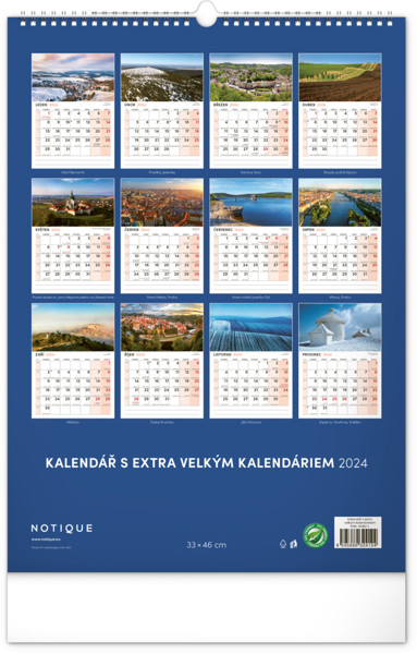 Nástěnný Kalendář 2024 S Extra Velkým Kalendáriem, 33 x 46 cm