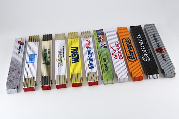 2 m Zollstock / Meterstab [METALLgelenke] aus Holz - Europäische Produktion/Bedruckung