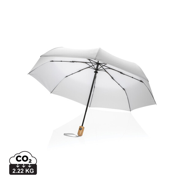21" Impact AWARE™ RPET 190T bamboe auto open/dicht paraplu - Wit