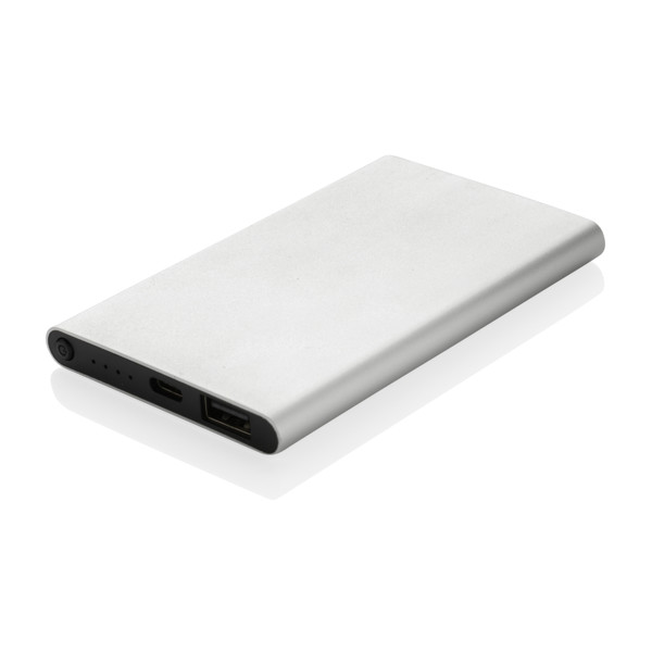 Xd Collection powerbank 4000 mAh, tip C, ploščat dizajn - Silver