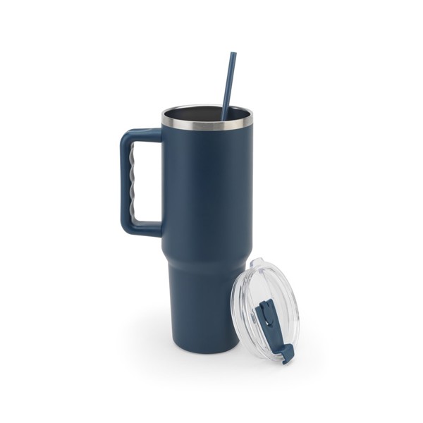 JOYNER XL. Velký cestovní hrnek z nerezové oceli (91 % recyklovaný) s vakuově izolovanou dvojitou stěnou a matným povrchem 1300 ml - Námořnická Modrá