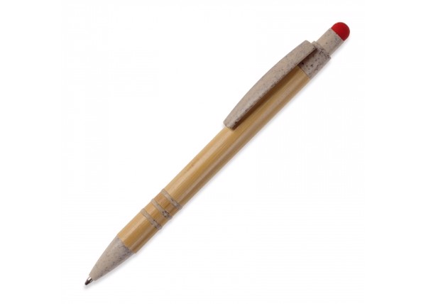 Ball pen bamboo and wheatstraw with stylus - Beige / Red