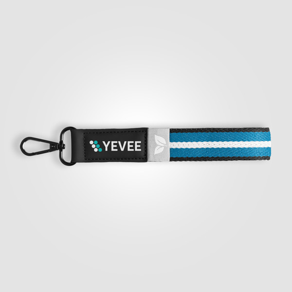 Porte-clés Newport en rPET tissé motif chevron avec mousqueton à pression – 19 × 2,5 cm - Bleu marine / Jet d’encre 4 couleurs