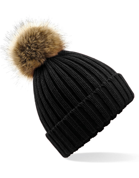 Fur Pop Pom Chunky Beanie - Biscuit / ONE SIZE