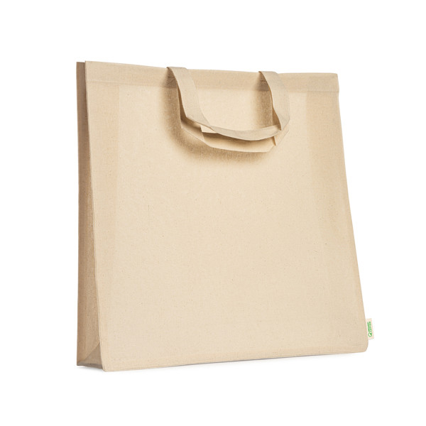 Bolsa personalizada de algodón orgánico con fuelle y asas cortas