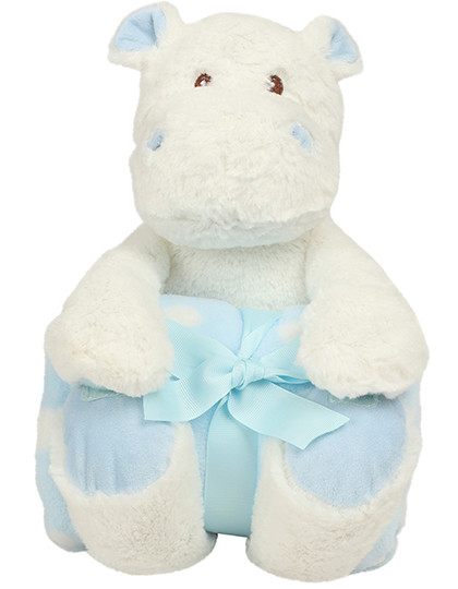Hippo With Blanket - White / Blue / One Size