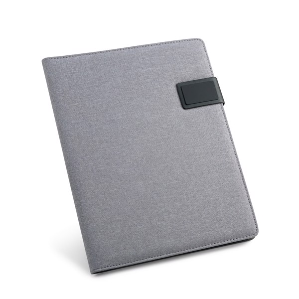 RIORDAN. A4 folder in imitation linen and PU. Lined sheets - Light Grey