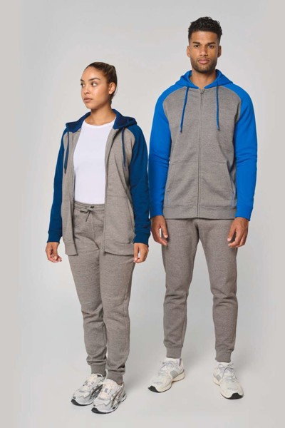 Unisex Two-Tone Zipped Hooded Fleece Jacket - Grey Heather / Sporty Navy / 2XL