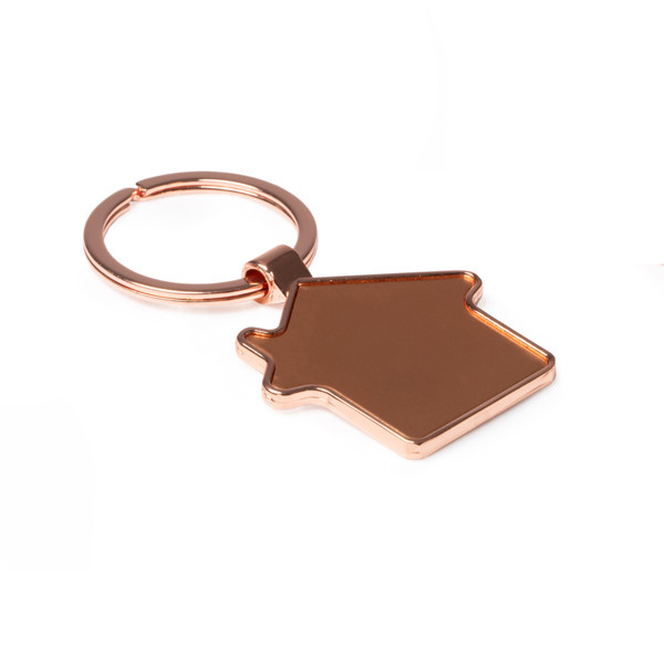 Personalised metal house-shaped keyring with copper finish