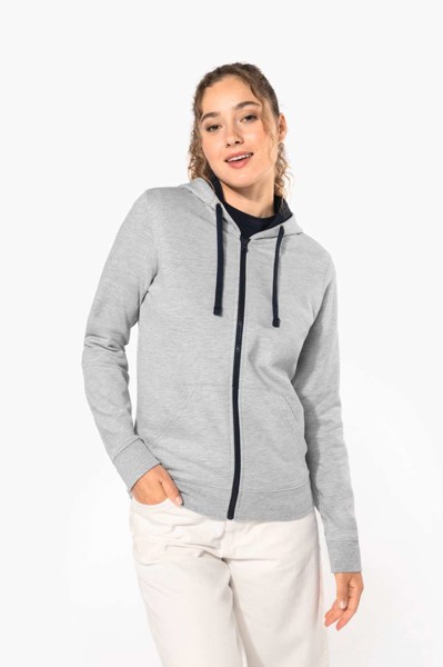 Ladies’ Contrast Hooded Full Zip Sweatshirt - Black / Red / S