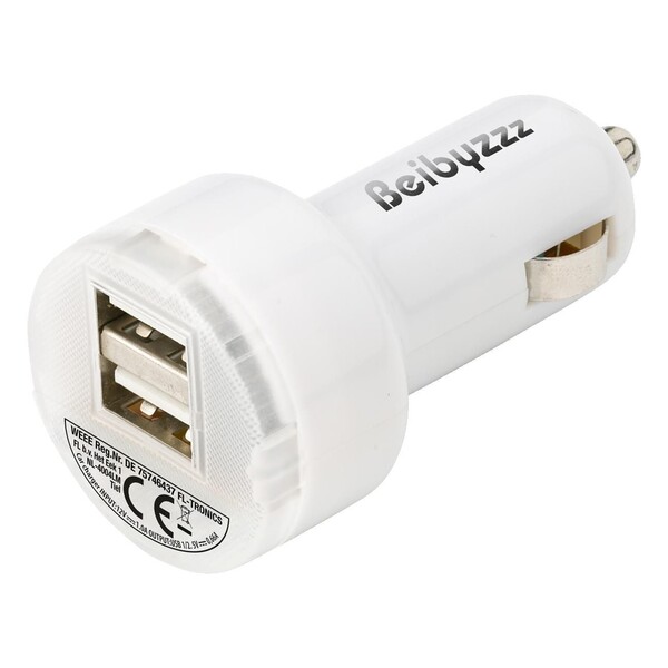 Plastic car power adapter with two USB ports - orange