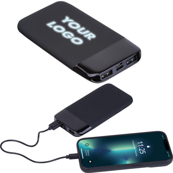 8,000 mAh power bank with illuminated logo FLOYD - Black