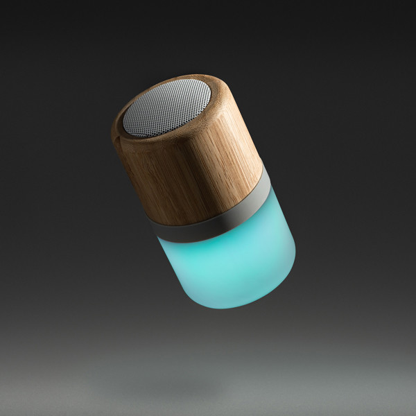 Personalised wireless bamboo speaker with multicolour LED light