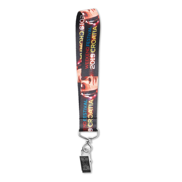 Sublimated fine polyester short strap - 20mm width / Bulldog clip