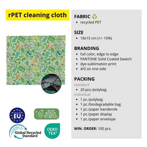 100% rPET Panno in microfibra PET riciclato soft touch cm 15x18 