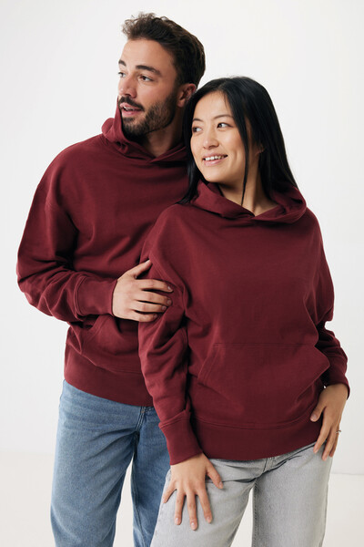 Mikina s kapucí Iqoniq Yoho relaxed fit z recykl. bavlny - Vínově Červená / XL