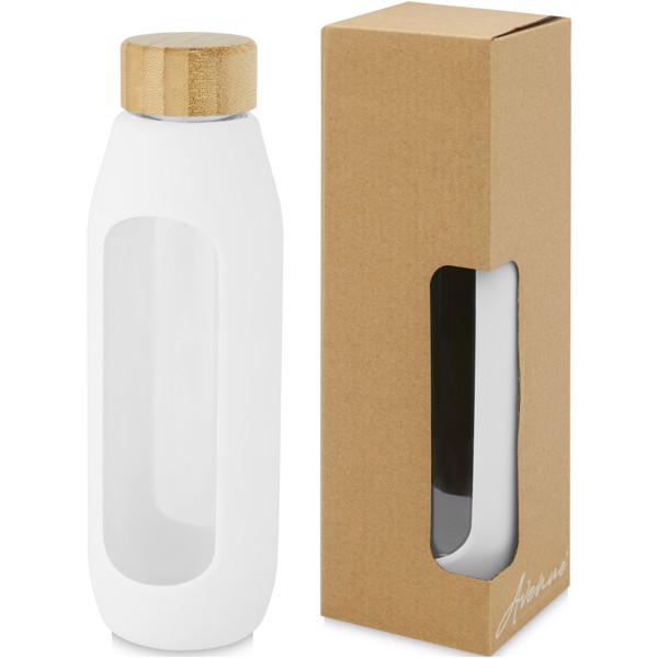 Garrafa de vidro borossilicato de 600 ml com pega de silicone "Tidan" - Branco