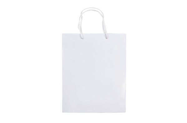 Paper bag glossy laminated, 240x100x300 mm - White
