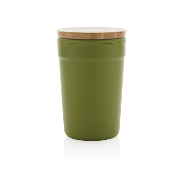 Mug 300ml en PP recyclé GRS avec couvercle en bambou - Vert