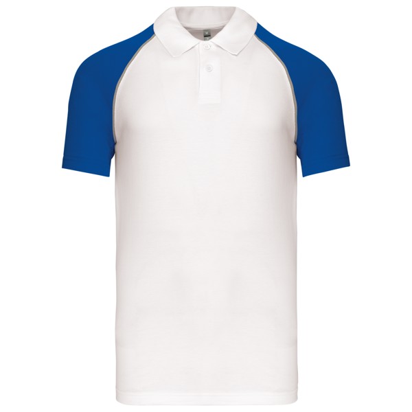 Baseball - Short-Sleeved Polo Shirt - White / Royal Blue / S